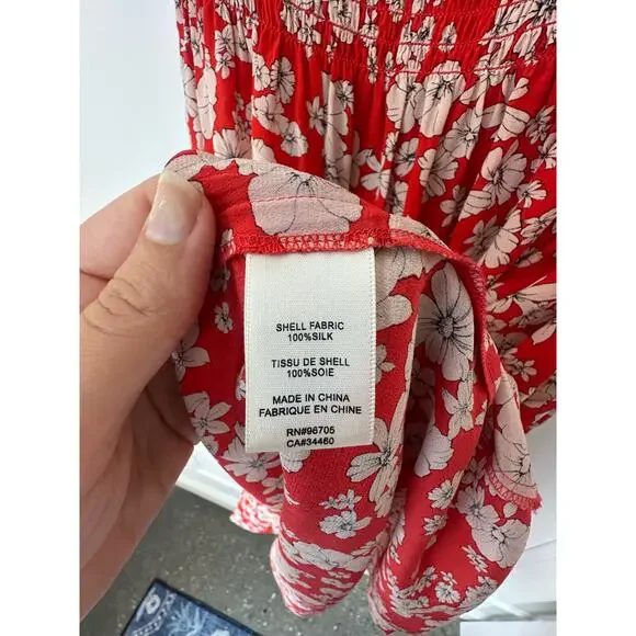 Rebecca Taylor 100% Silk Red Floral Dress Size 2 - Picture 8 of 10